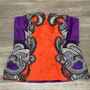 TRINA TURK Strapless Top Silk Paisley Sz 10